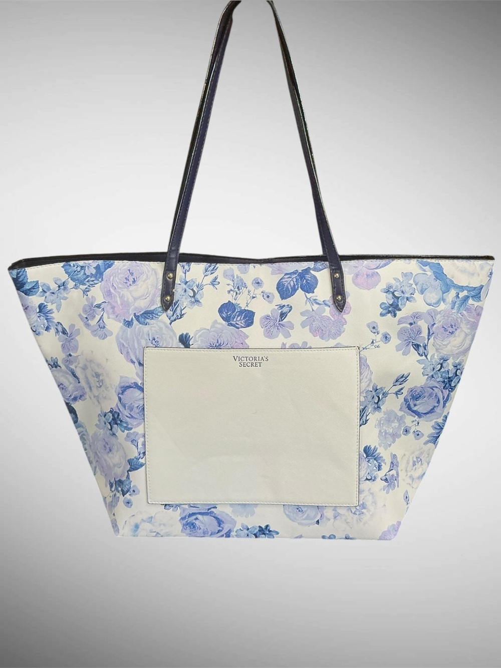 Victoria’s Secret Blue Floral Tote Bag Large PU Carryall Shopper
